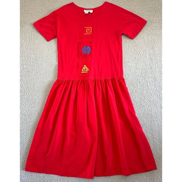Vintage Sharon Anthony Dress Midi Swing Trapeze Tent Embroidered Satin - Picture 1 of 16